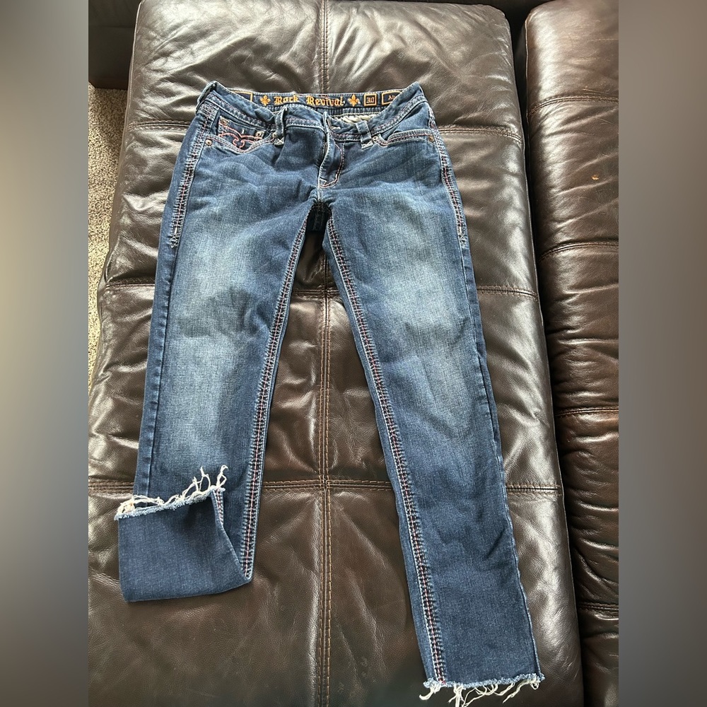 Rock Revival jeans.  Size 30.  Raw hem Alivia.